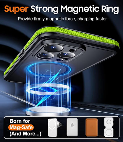 Temdan Magnetic for iPhone 15 Pro Case Waterproof, [Built-in Ring Invisible Stand & Screen Protector][IP68 Underwater][Dropproof][Dustproof][Real 360] Shockproof Protective Phone Case 6.1'' -Green