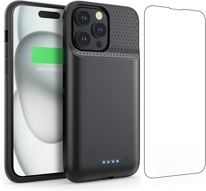 Feob Battery Case for iPhone 15Pro (6.1Inch), Real 7500mAh Ultra Slim Portable & 15W Fast Charging, Rechargeable Protective Extended Charger Case Cover Only for iPhone 15Pro Charging Case-Black