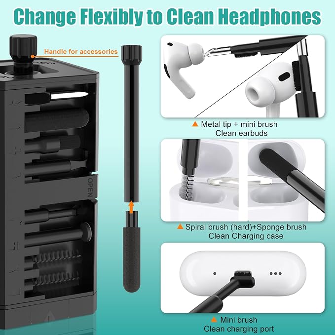 VICHYIE Keyboard Cleaning Kit with Brush, Computer Laptop Cleaner Kit, Phone Cleaning Tool, Multi-Function Cleaner Kit for Earbuds, Cellphones, PC, Screens, Camera Lens, Electronics Devices (Black)