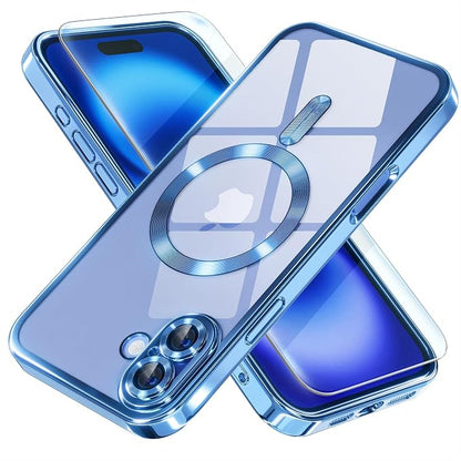 Misea Magnetic for iPhone 16 Case Compatible with MagSafe [Never Yellowing] [Military Grade Drop Protection] Full Camera Lens Protector Plating Soft Clear Phone Case for Women 6.1 inch, Sierra Blue