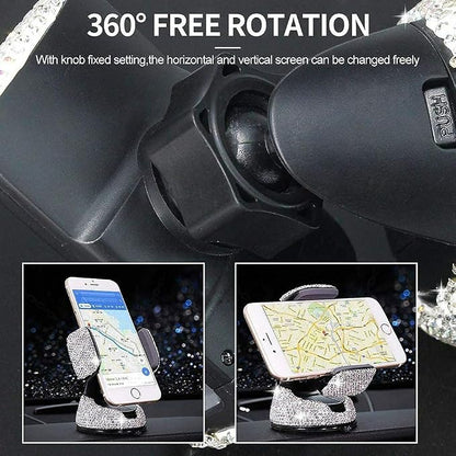 SUNCARACCL Bling Car Phone Holder, 360°Adjustable Universal Rhinestone Crystal Auto Phone Mount Stand Accessories for Windshield Dashboard and Air Outlet (White)