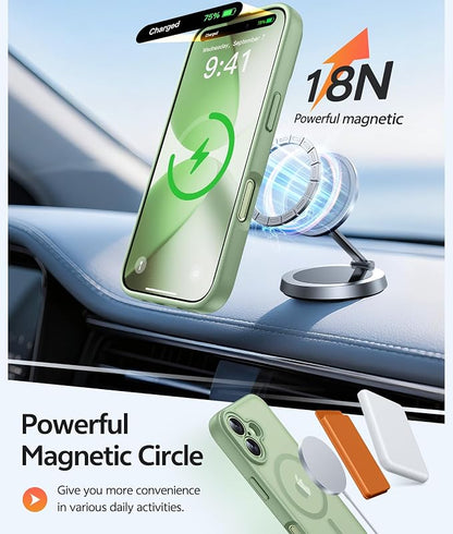 FNTCASE for iPhone 17 Case: [Compatible with Magsafe] Translucent Matte Cases with [Full Camera Protection] [Screen Protector] Military Grade Shockproof Protective Phone Cover - Light Moss
