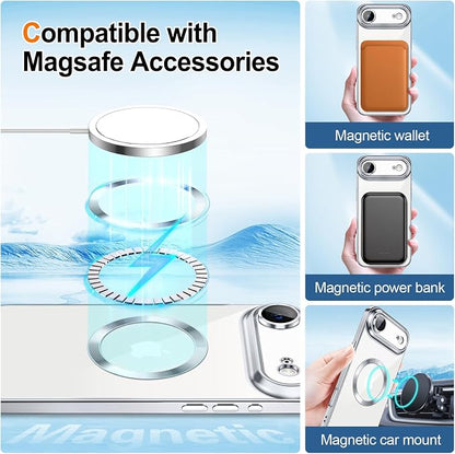 Hython for iPhone Air Case Glitter Clear Magnetic Phone Cases [Compatible with MagSafe] Full Camera Lens Protector Sparkle Luxury Plating Slim Shockproof Protective Cover Women, Silver