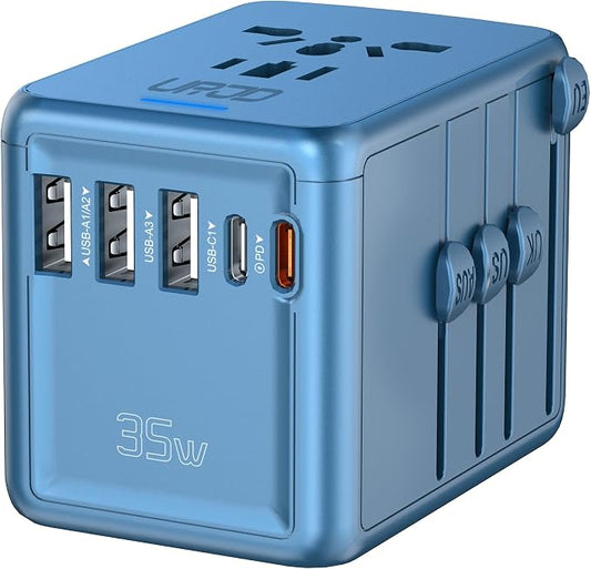 Universal Travel Adapter, 35W PD Fast Charging for Europe UK US Japan | 2 USB C 3 USB A & 2500W AC Outlet, International Power Adapter for 200+ Countries, Compatible for iPhone, MacBook, Tablet