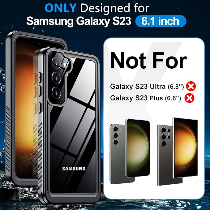 MOZOTER for Samsung Galaxy S23 Case Waterproof,[IPX8 Underwater Case][Full Body Shockproof & Military Dropproof] Clear Sound Quality Built-in Screen Protector for Samsung S23 6.1 inch-Black