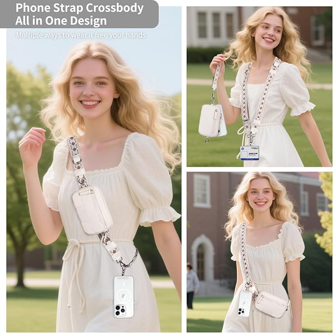 Tiostep Clip and Go Strap for Phone with Wallet Crossbody Phone Lanyard with Anti-Theft Zipper Pouch Detachable Quilted Wrist Wallet with RFID and ID Window for Daily Travel.