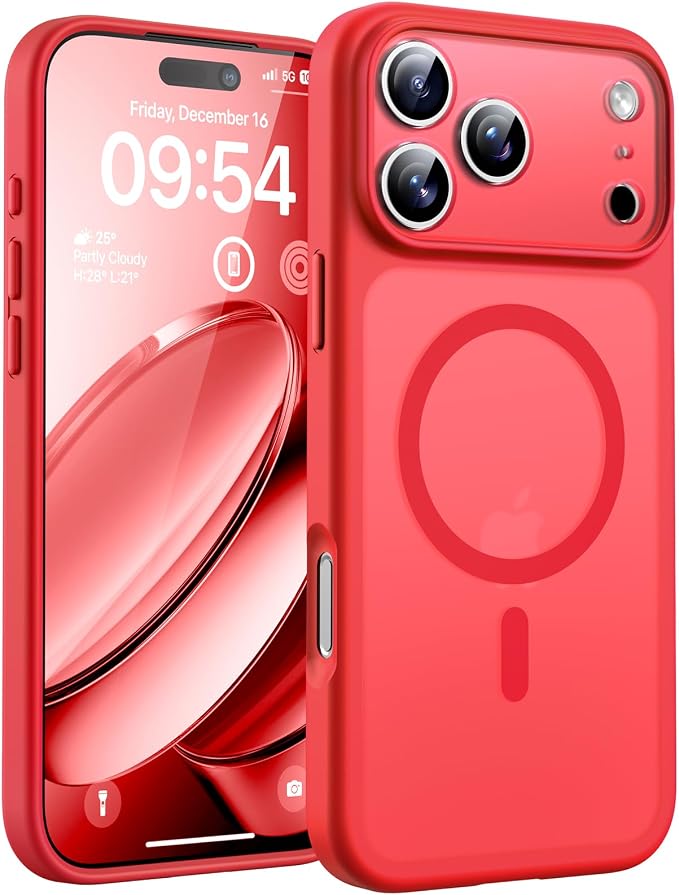 TOCOL for iPhone 17 Pro Max Case, Compatible with Magsafe Charger, Full Camera Protection, Translucent Matte for iPhone 17 Pro Max Phone Case 6.9 inch (Red)