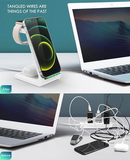 3 in 1 Wireless Charging Station, 2026 Upgraded Fast Desk Charger Station for iPhone 17 16 15 14 13 12 Pro Max Plus, Charger Stand for Apple Watch 11 10 9 8 7 6 5 4 3 2 Ultra SE, Airpods 4 3 2 Pro