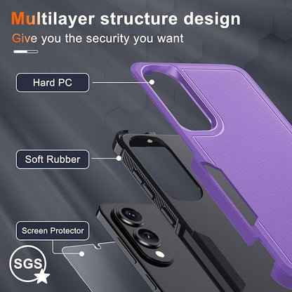 RMOCR Case for Samsung Galaxy S25 Edge, Full Body Heavy Duty Rugged Shockproof Protective Phone Cover with Lanyard Strap, Tempered Glass Screen Protector and Camera Lens Cover, Lavender