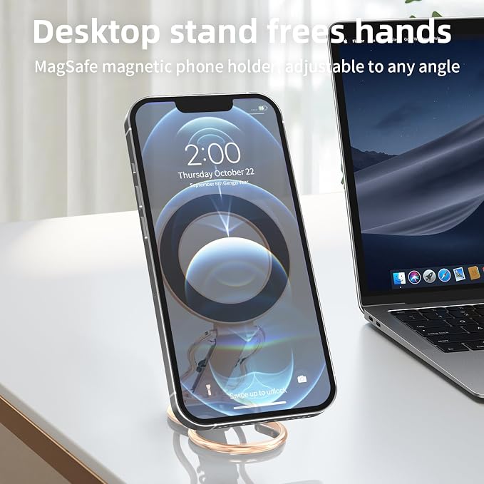 RESPECTED-BRO-Magnetic-Phone-Grip-Stand-with-Finger-Strap, 4-in-1 Magnetic Ring Holder, Kickstand and Elastic Strap for Phones, Universal Fit for iPhone 17/16/15/14/13/12, Android and Cases(Rose Gold)
