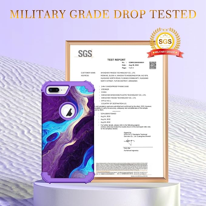 Hocase Heavy Duty Shockproof Protection Hard Plastic+Silicone Rubber Hybrid Protective Case for iPhone 7 Plus/iPhone 8 Plus - Blue Purple Marble