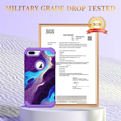 Hocase Heavy Duty Shockproof Protection Hard Plastic+Silicone Rubber Hybrid Protective Case for iPhone 7 Plus/iPhone 8 Plus - Blue Purple Marble