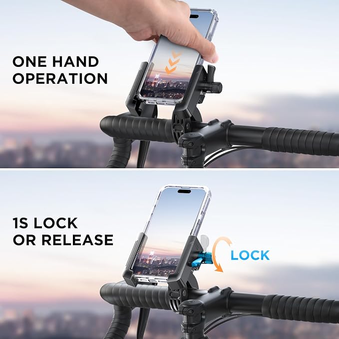 Miracase Bike Phone Holder, [Support Video Recording] Motorcycle Phone Mount, [Quick Lock] Bicycle Phone Mount Handlebar Cell Phone Clamp for Scooter, Friendly Compatible with iPhone Samsung