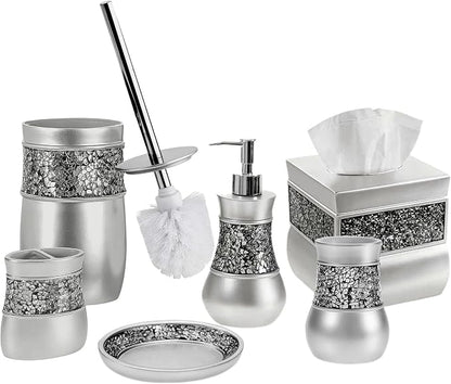 Creative Scents Crackled Glass Toilet Brush with Holder - Silver Toilet Bowl Cleaner Brush and Holder - Good Grip, Deep Cleaning, Decorative Design Compact Toilet Bowl Scrubber