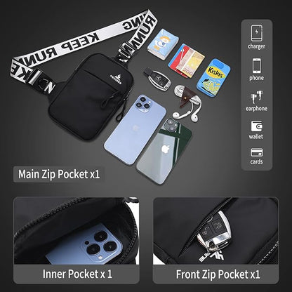 Peicees Mini Crossbody Sling Bag Chest Bag Dual Pocket Water Resistant Fanny Pack Running Phone Holder for Men Women Workout Travel, White