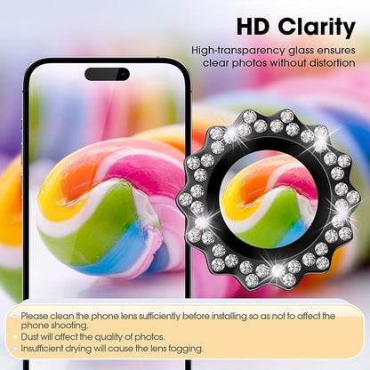 Xfilm for iPhone 16/16 Plus Camera Lens Protector Bling Individual Sun Design Diamond Ring 9H Hardness Scratchproof Protector, Stylish Phone Accessories, Case Friendly (Black)