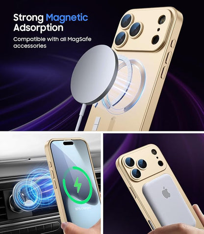 Magnetic for iPhone 17 Pro Max Case, Compatible with MagSafe, Built-in Camera Lens Protector, Slim Thin Soft Silicone Bumper Shockproof Metallic Luster Phone Case, Gold