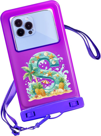 Personalized Initial Waterproof Phone Pouch Case - IPX8 Cellphone Dry Bag with Lanyard for iPhone 16/15/14/13/12 Pro Max (6.1–6.9"), Beach & Cruise Ship Essentials with Monogrammed Design (Purple, S)