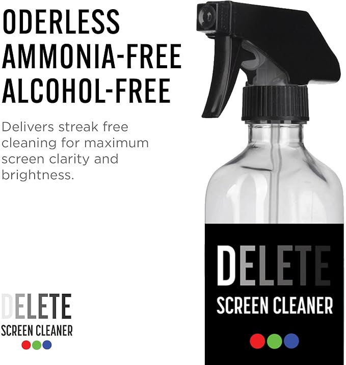 Delete Screen Cleaner 16oz Spray Bottle | Premium Streak-Free, Alcohol & Ammonia-Free Solution for All Devices | Gentle, Odorless & Easy to Use | Improves Visibility & Longevity of Screens