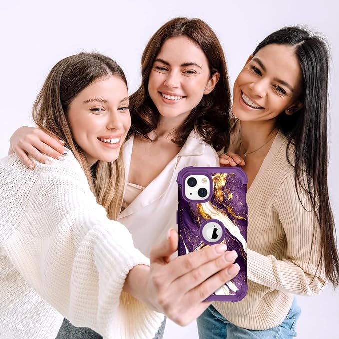Hocase for iPhone 14 Case/iPhone 13 Case, Heavy Duty Shockproof Protection Soft Silicone Rubber+Hard Plastic Bumpers Hybrid Protective Case for iPhone 13/14 (6.1") - Midnight Purple