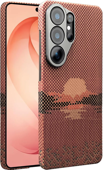 Carbon Fiber for Samsung Galaxy S26 Ultra Case,Built-in Full Camera Lens Cover Protector 800D Aramid Fiber Galaxy S26 Ultra Phone Case, Thin Slim & Light Compatible with MagSafe [Red/Orange]