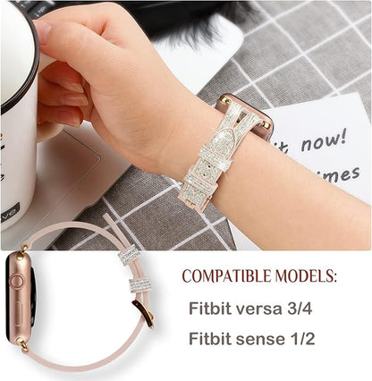 Bling Thin Band for Fitbit Sense/Fitbit Versa 3 Bands for Women Silicone Glitter Strap Accessories Compatible with Fitbit Sense 2/Versa 4 (Silver, Fitbit Sense/Versa 3)