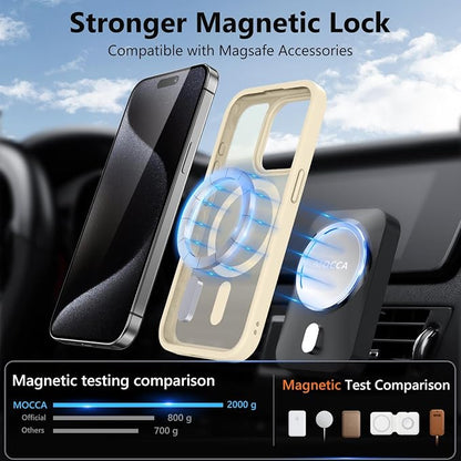 MOCCA Strong Magnetic for iPhone 15 Pro Case, [Compatible with Magsafe][13FT Military Drop Protection] Slim Translucent Matte Shockproof Case for iPhone 15 Pro Phone Case 6.1'', Light Gold