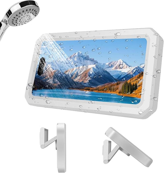 Shower Phone Holder Waterproof, 480° Rotatable Retractable Adjustable Anti-Fog High Sensitivity Touch Screen Bathroom Shower Phone Case, Bathroom Wall Phone Mount for 4-7" Cellphones (White)