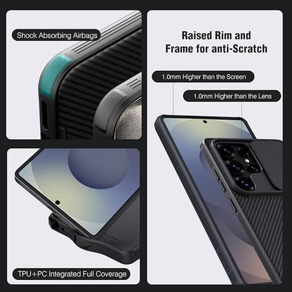 Nillkin for Samsung Galaxy S25 Ultra Case with Camera Cover, [Lens Protection] Mil-Grade Shockproof Protective Bumper Hard Cover Slim Phone Case for Galaxy S25 Ultra Cases 6.9'' Black