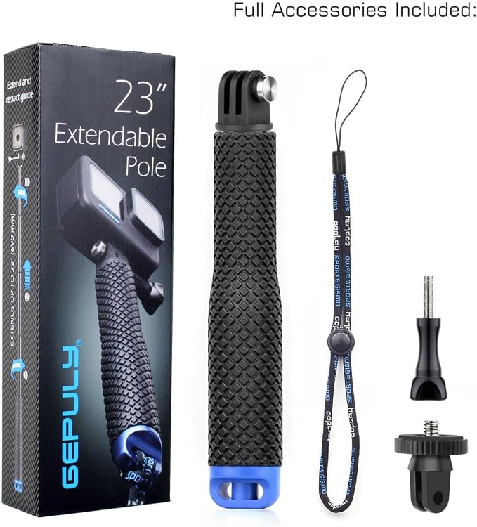 GEPULY 7''-23''Waterproof Pole Selfie Stick Pocket Size Underwater Handle Grip Monopod Aluminum for GoPro Hero Session Max Insta360 AKASO DJI OSMO Digital Cameras