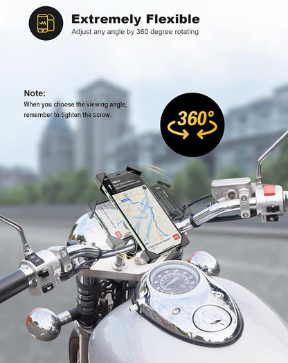 Grefay Bike Phone Holder, Motorcycle Phone Holder with Handlebar Clamp for Bicycle, Suitable with iPhone 16 15 14 Pro Max Plus/13 12 11 Pro Max Mini, XS XR X, SE/3.5-6.5 Inch Smartphone, 360 Rotatable