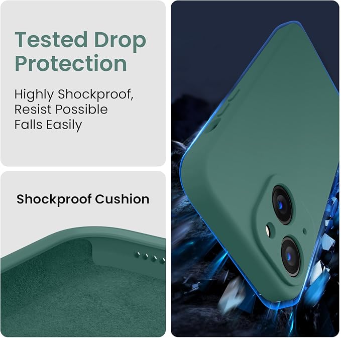 FireNova Designed for iPhone 14 Case, Silicone Upgraded [Camera Protection] Phone Case, Soft Anti-Scratch Microfiber Lining Inside, 6.1 inch, Midnight Green