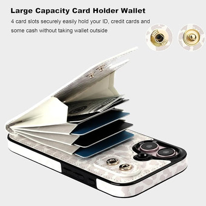 HAOPINSH for iPhone 16 Wallet Case with Card Holder, 360°Rotation Ring Kickstand, White Leopard Pattern, RFID Blocking Leather for Girls Women, Double Buttons Protective Cover 6.1"