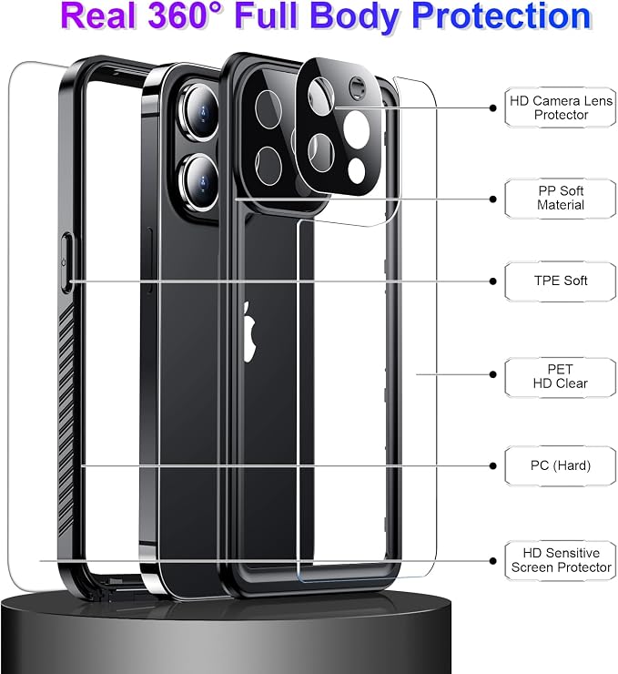 Temdan Compatible with iPhone 13 Pro Max Case Waterproof, Built-in Screen & Camera Protector IP68 Underwater Full Body 13FT Military Dropproof Shockproof Phone Case 6.7"-Black/Clear