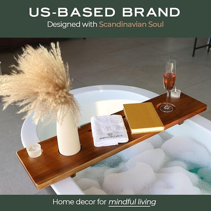 Teak Bathtub Tray for Tub 35” | Bath Tub Tray Wood for Large & Freestanding Tubs, Bathtub Trays for Tub, Bath Tray for Tub, Bath Table Tray | Grand Fjord by JapandiSpirit