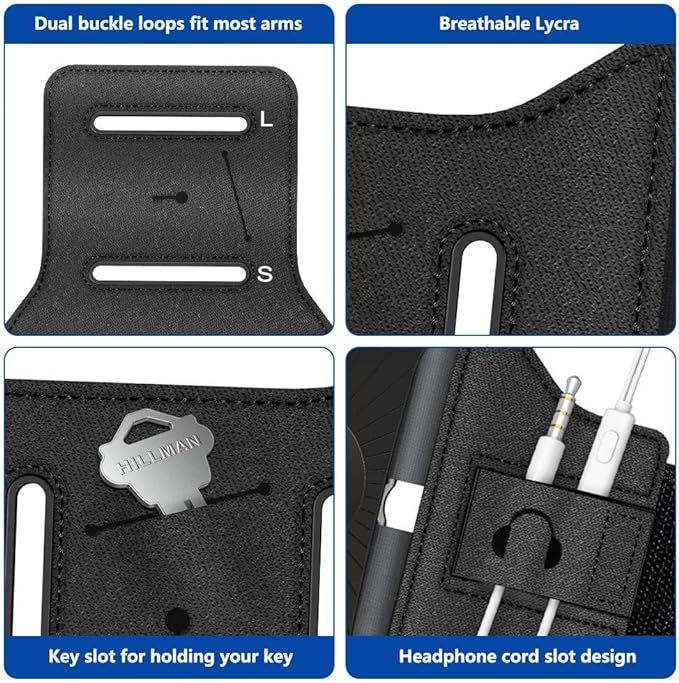 VUP Running Armband 360°Rotatable for iPhone 17/16/15/14/13/Pro Max/Pro/Mini/12/11/SE/Xs/XR/X/8/7/Plus, Fits All 4-6.7 Inch Smartphones, with Key Holder Phone Armband for Running Hiking Biking (Black)