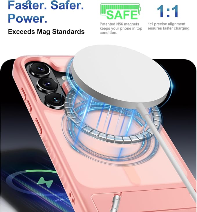RMOCR for Samsung Galaxy S26+ Plus Case with Screen Protector+Lanyard Wrist Strap,Magnetic Translucent Matte Rugged Slim Phone Cover Built in Invisible Kickstand [Fit for MagSafe],2026 Cute Pink