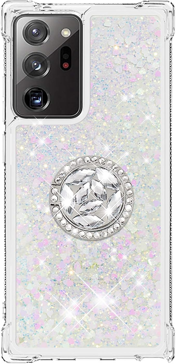 Glitter Phone Case for Galaxy Note 20 Ultra, Bling Liquid Case Bumper Protective Cover with Ring Holder Silicone Shockproof Case Transparent Back Case Compatible with Samsung Galaxy Note 20 Ultra