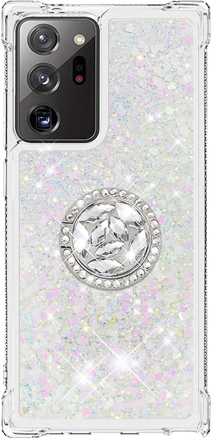 Glitter Phone Case for Galaxy Note 20 Ultra, Bling Liquid Case Bumper Protective Cover with Ring Holder Silicone Shockproof Case Transparent Back Case Compatible with Samsung Galaxy Note 20 Ultra