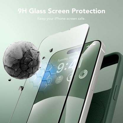 GONEZ Magnetic for iPhone 15 Pro Case, Compatible with MagSafe, [Screen Protector + Camera Lens Protector], Silicone Shockproof Anti-Scratch Protective Phone Case 6.1 inch, Dark Green