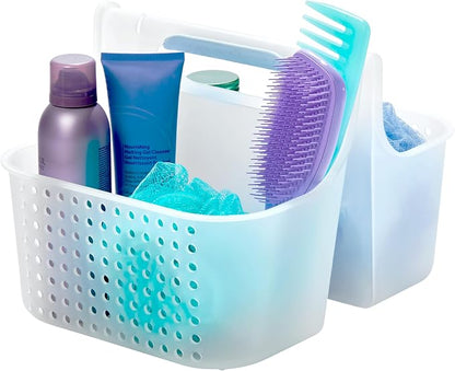 madesmart Large Portable Shower Caddy, Hold Soap, Shampoo, Hair Supplies and Beauty Products, Cleaning Supplies Organizer for Home, Dorm, Plastic Shower Tote, Soft Handle, Blue