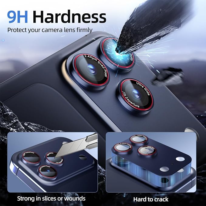9H High-alumina Tempered Glass Camera Lens Protector for iPhone 17 Pro Lens , Military-Grade Shatterproof with Strong Adsorption, Full Coverage Case-Friendly Cover (Blue, iphone 17 pro - 2 Pack)