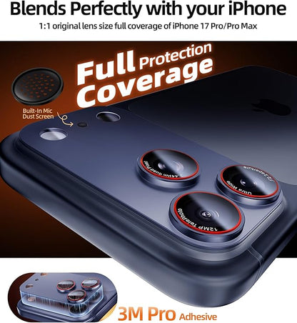 X-it for iPhone 17 Pro Camera Lens Protector, 9H Military Grade High-Alumina Tempered Glass Cover, Shatterproof with Strong Adhesion, Case Friendly & 1:1 Perfect Fit Camera Protector (Blue)