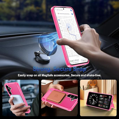 for Samsung Galaxy S25 FE Case with Screen Protector+Lanyard Wrist Strap,Magnetic Translucent Matte Rugged Slim Phone Cover Built in Invisible Kickstand [Fit for MagSafe],2025 Hot Pink