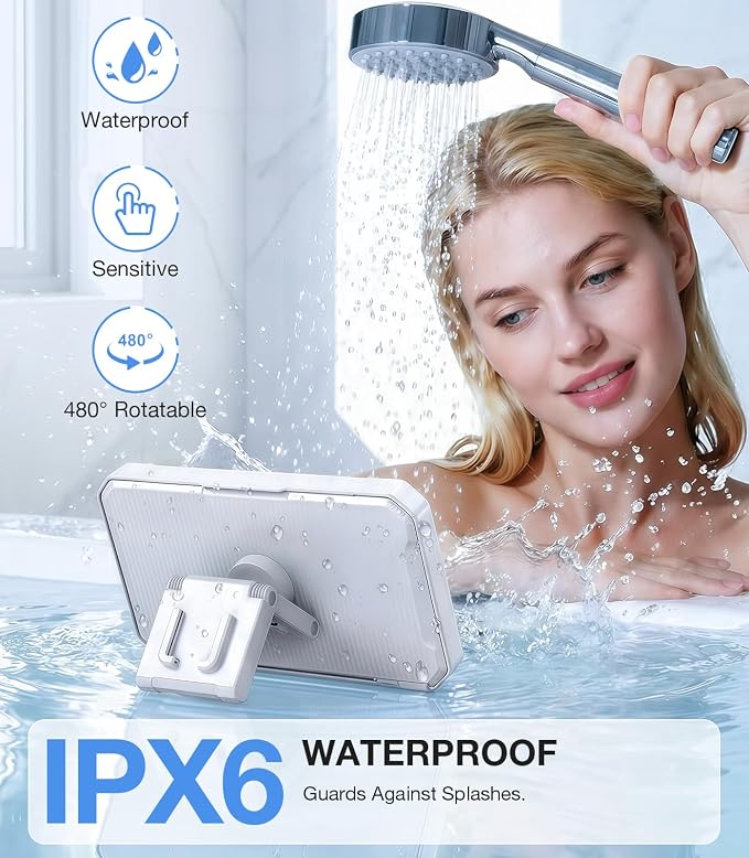 Romuto Shower Phone Holder Waterproof【480° Rotation】HD Touch Screen & Anti-Fog phone shower holder, IPX6 Waterproof Clear Sound Bathroom Accessories for iPhone 17 16 Pro Max Air, S25 Ultra, 4-7" Phone