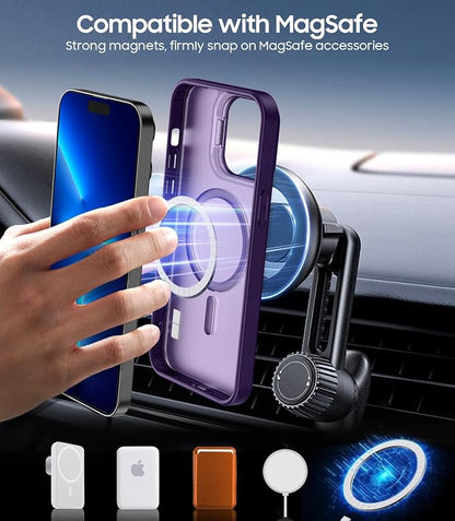 for iPhone 13 Pro Max Case, Compatible with MagSafe, 3-in-1 Camera Ring Stand, with 9H Camera Lens Cover, Non-Slip Translucent Matte Military-Grade Drop Protection Magnetic Case, Purple
