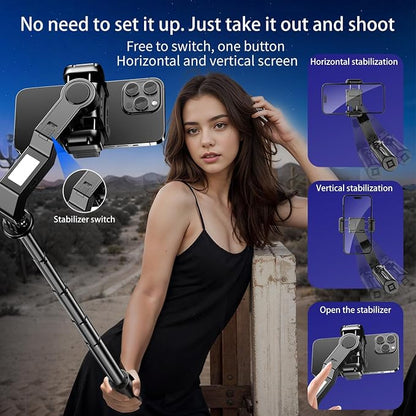 Selfie Stick Gimbal Stabilizer, Single Axis Stabilizer Selfie Stick with Light Tripod 360° Rotation with Remote Control for iPhone/Andriod for Vlog Live Broadcast TIK Tok YouTube Vlogging