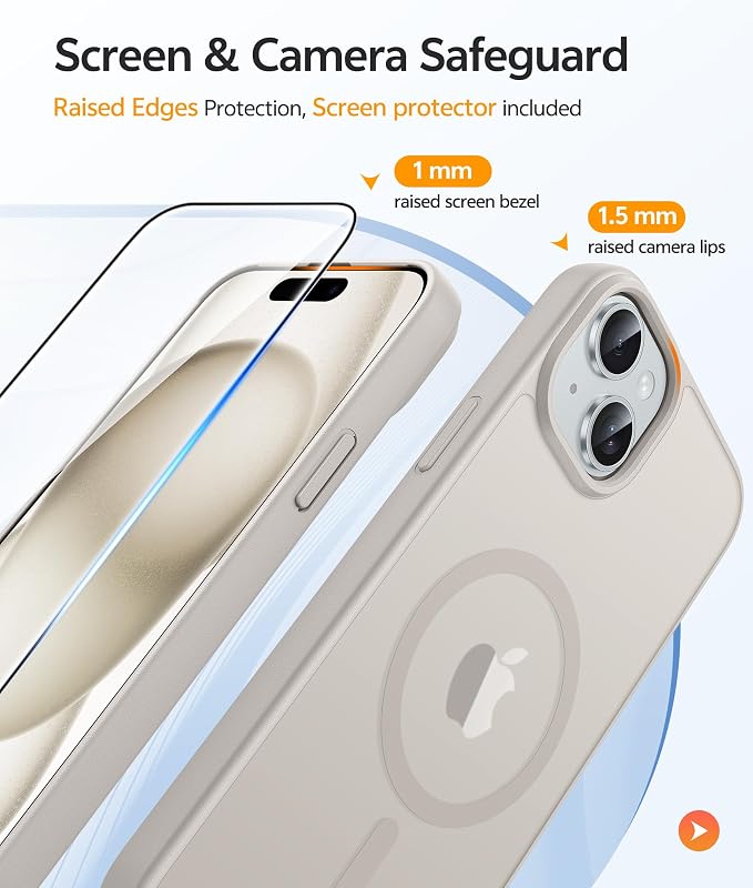 FNTCASE for iPhone 15 Case: for iPhone 14 Case & iPhone 13 Case [Compatible with Magsafe] Translucent Matte Cases with [Screen Protector] Military Grade Shockproof Protective Phone Cover - Off White