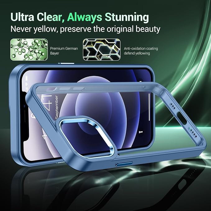 Temdan for iPhone 12 Case Clear [Not Yellowing] Shockproof Slim iPhone 12 Phone Case 6.1 Inch Blue/Clear