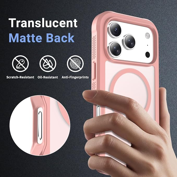 jaroco Magnetic for iPhone 17 Pro Case, [Compatible with MagSafe][Military Grade Drop Protection][Heavy Duty Protection][Non-Slip][Shockproof] 2-Layer Durable Bumper Phone Casee 6.3''-Pink